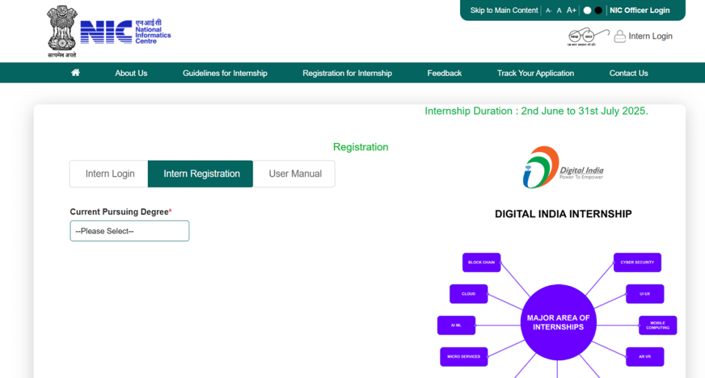Digital india internship 2025 registration form